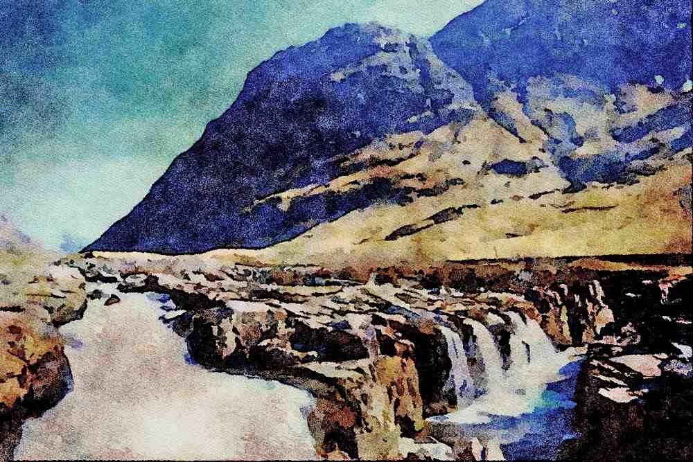 691055 Glencoe And River Coe A4 Limited Edition Watercolour Print