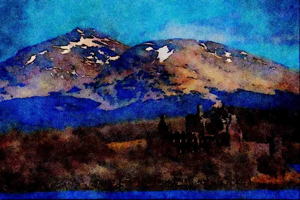 691057 Kilchiurn Castle, Loch Awe A4 Limited Edition Watercolour Print