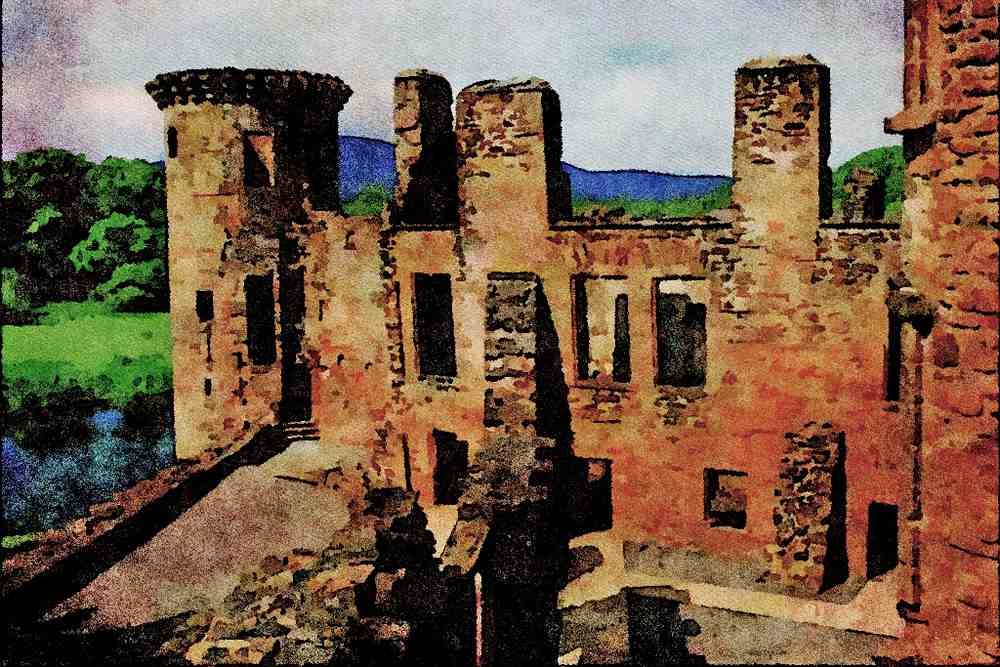 691093 Caerlaverock Castle, Near Dumfries, Scotland A4 Limited Edition Watercolour Print