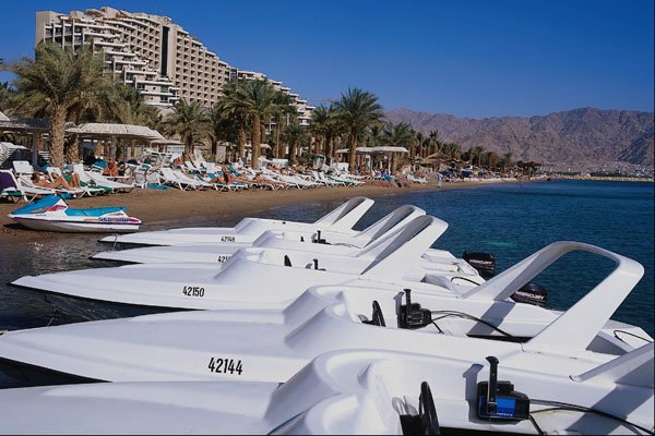 695022 Beach View Of Jordan And Dan Hotel, Eilat, Red Sea A4 Photo Print
