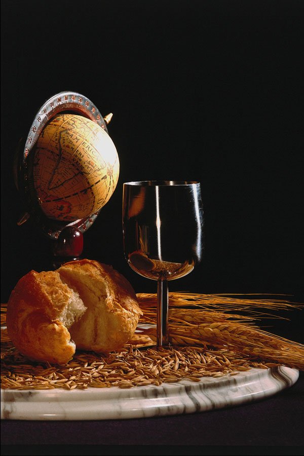 696004 Communion Cup And Wheat, World Globe A4 Photo Print