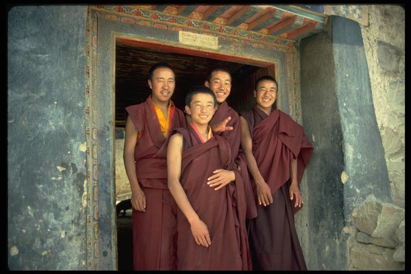 696047 Monks In Doorway A4 Photo Print