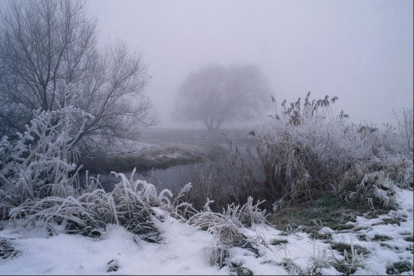 697009 Snow And Fog Early Morning, River Way, England A4 Photo Print