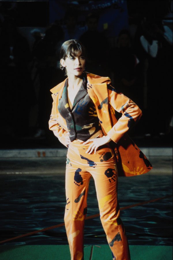 699015 Orange Velvet Trouser Outfit A4 Photo Print