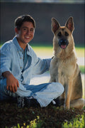 701029 Boy With German Shepherd A4 Photo Print
