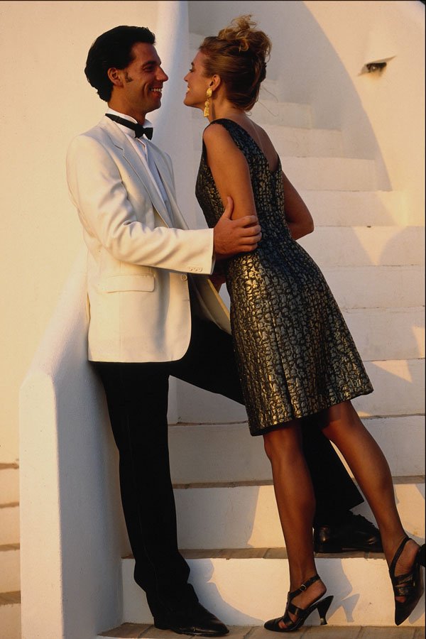 702057 Jon And Helen In Evening Clothes On White Staircase A4 Photo Print