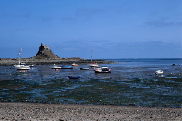 708001 Harbor And Lindisfarne Castle, Holy Island A4 Photo Print