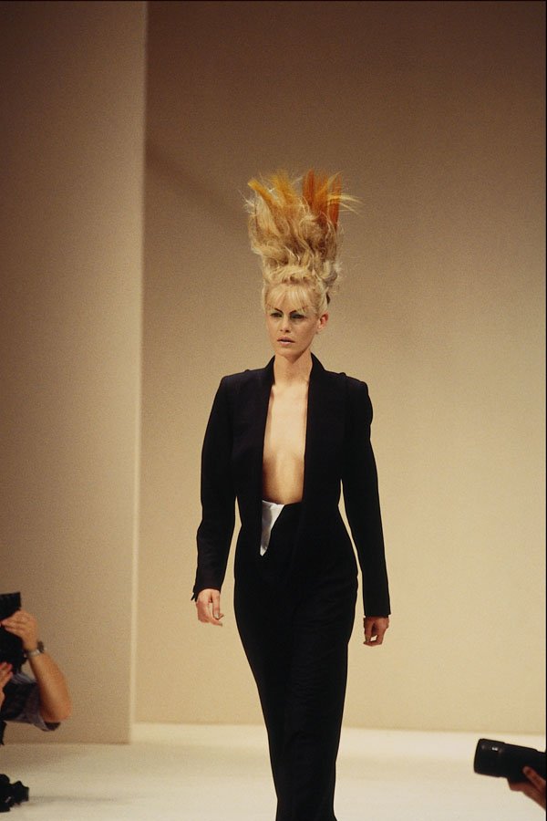 709007 Alexander McQueen, Black Low Front Long Dress A4 Photo Print