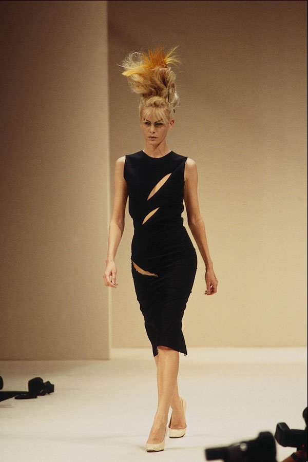 709010 Alexander McQueen, Black Dress With Slits A4 Photo Print