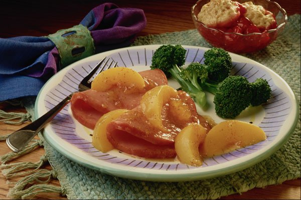 710012 Ham Slices With Peaches A4 Photo Print