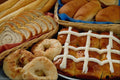 710052 Baked Goods Bagels, Rolls, Hot Crossed Buns In Basket A4 Photo Print