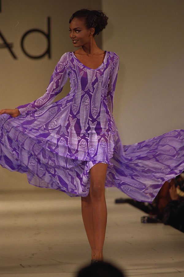 712003 Woman In Purple Dress With Fish Pattern A4 Photo Print