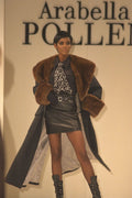 712005 Woman Wearing Black Leather effect Mini Skirt And Coat A4 Photo Print