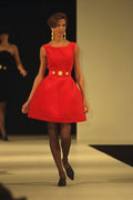 712012 Woman Wearing Full bodied Bright Red Mini Dress A4 Photo Print