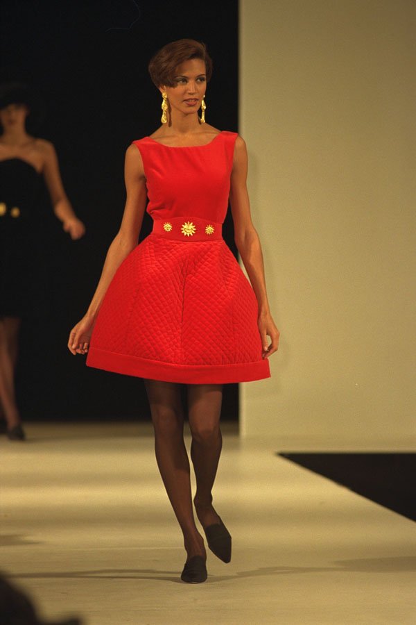 712012 Woman Wearing Full bodied Bright Red Mini Dress A4 Photo Print