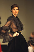 712013 Woman Wearing Black Top With Large Ruffled Lace Collar A4 Photo Print