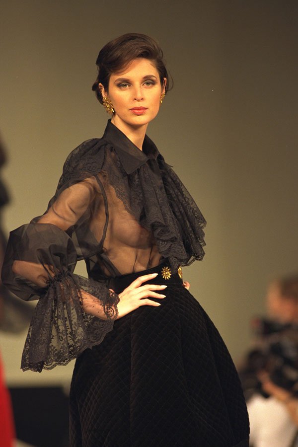 712013 Woman Wearing Black Top With Large Ruffled Lace Collar A4 Photo Print