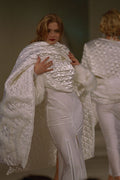 712045 Woman In Tight White Split front Dress With White Shawl A4 Photo Print