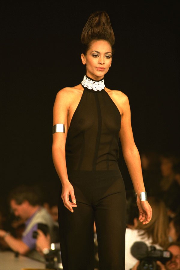 712048 Woman In Black Halter top Cat Suit A4 Photo Print