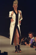 712057 Woman In Full length Cream Pin Striped Button Front Dress A4 Photo Print