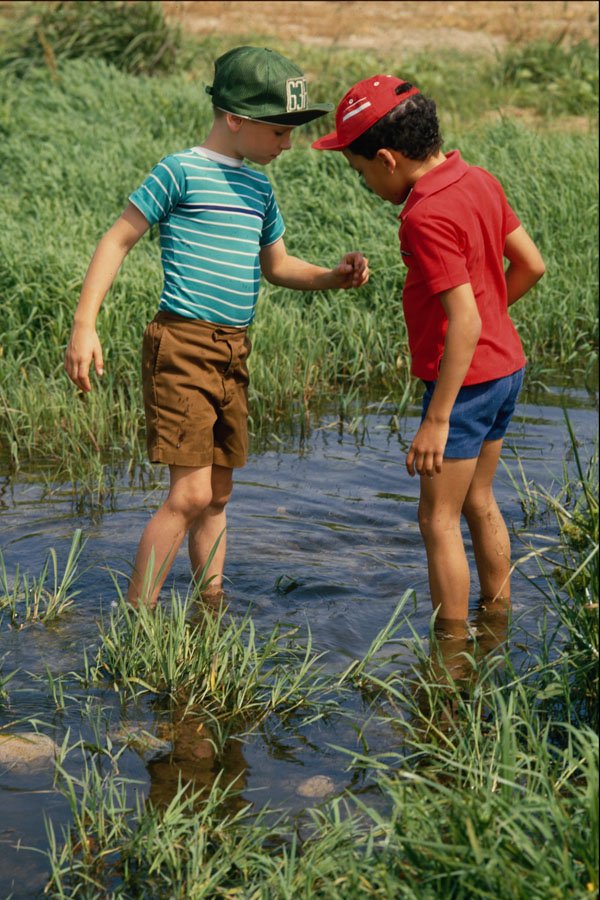 716041 Two Boys In A Stream A4 Photo Print