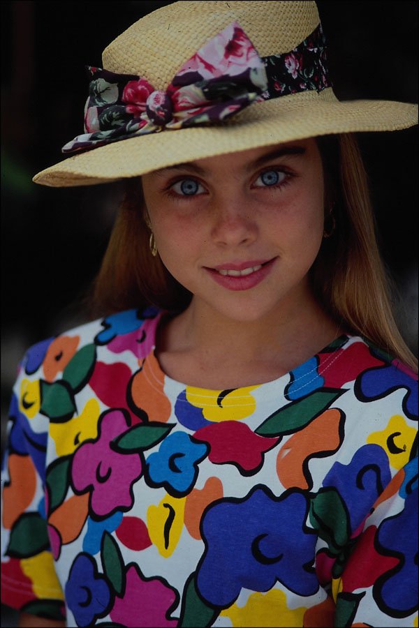 716061 Little Girl With Colorful Dress And Hat A4 Photo Print
