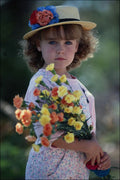 716065 Girl With Flowers And Hat A4 Photo Print