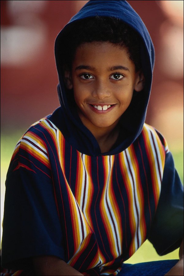 716076 Boy In Vertical Stripes A4 Photo Print