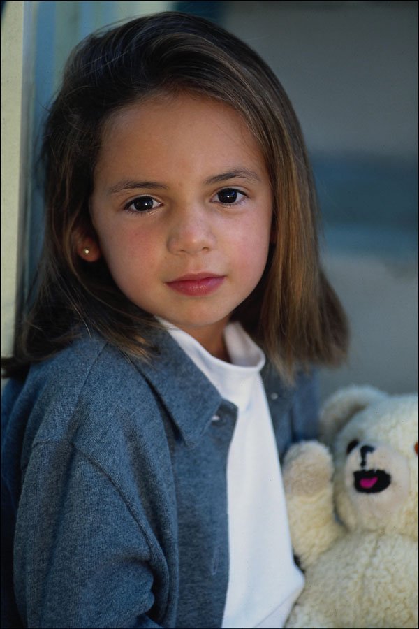 716084 Little Girl With Teddy Bear A4 Photo Print