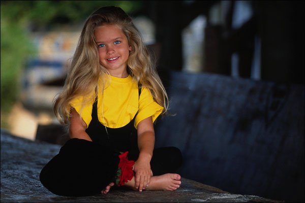 716094 Little Blonde With Yellow Shirt A4 Photo Print