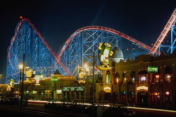 721086 Roller Coaster At Night A4 Photo Print