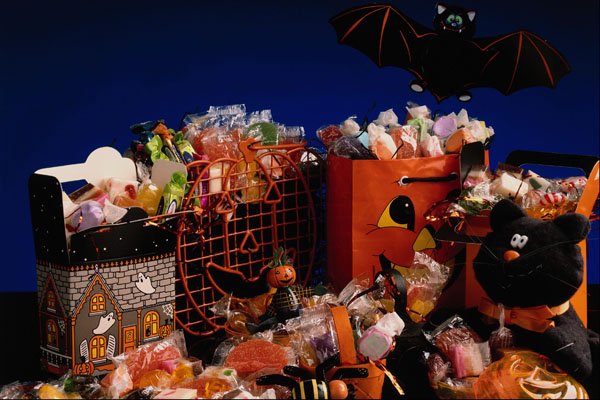 724045 Halloween Bags With Candy A4 Photo Print