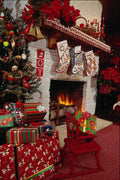 724053 Room With Stone Fireplace, Christmas Setting A4 Photo Print