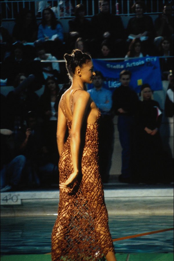 725024 Gold Crocheted Dress side A4 Photo Print