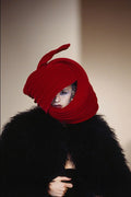 725042 Philip Treacy, Red Velvet And Lace Hat A4 Photo Print