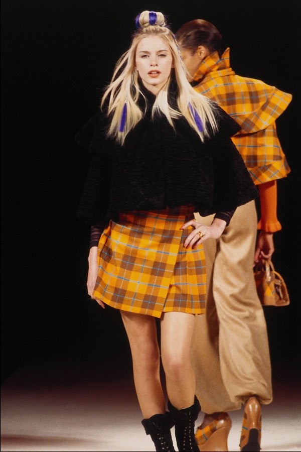 725048 Bella Freud, Black Jacket, Yellow Tartan Skirt A4 Photo Print