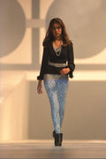 725061 Female In Short Black Boots, Long Sleeved Top With Leggings A4 Photo Print