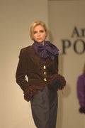725068 Female Wearing Trousers, Brown Suede Jacket And Plum Scarf A4 Photo Print