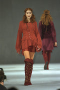 725070 Female In Mini Skirt, Long Sleeved Top With Boots A4 Photo Print