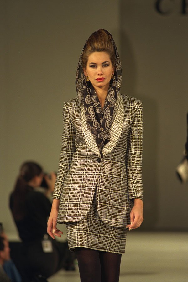 725078 Female In Patterned Short Suit And Patterned Head Scarf A4 Photo Print