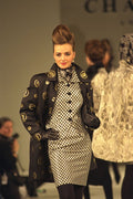 725079 Female Wearing Gingham Jacket And Skirt With Dark Over Coat A4 Photo Print