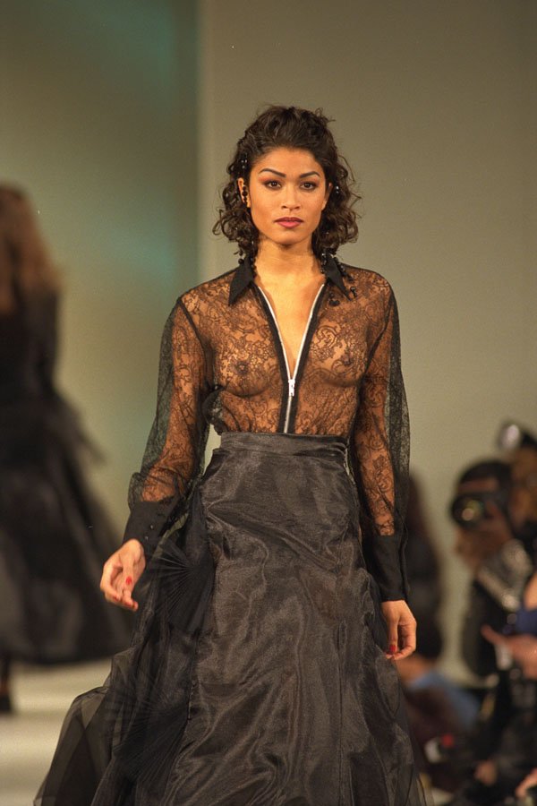 725081 Female Wearing See through Blouse And Full Black Skirt A4 Photo Print