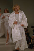 725082 Female Wearing White Slip Dress And Quilted Overcoat A4 Photo Print