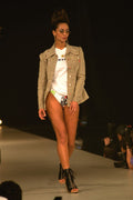 725086 Female In Bodysuit With Graphics, Jacket And Lace up Boots A4 Photo Print