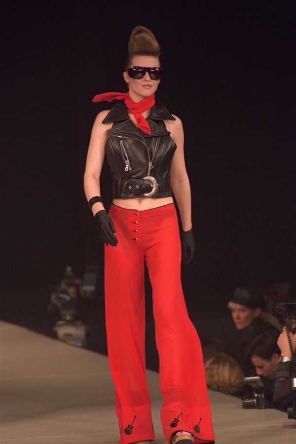 725095 Female Wearing Leather Jacket And Bell bottom Trousers A4 Photo Print