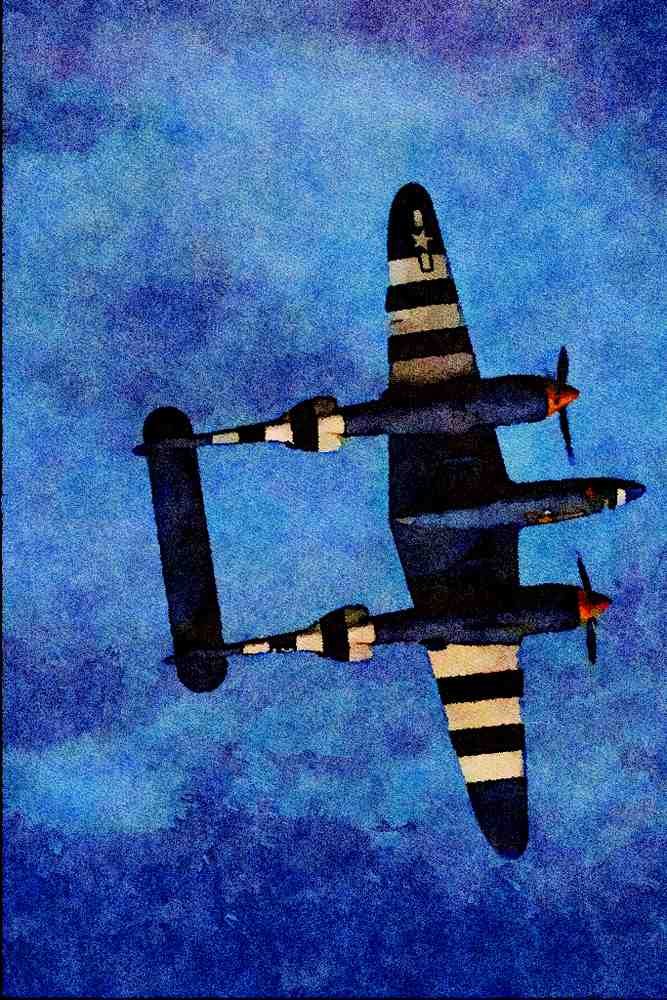 727024 Lockheed P 38J _Lightning_, In Flight Over Duxford, England A4 Limited Edition Watercolour Print