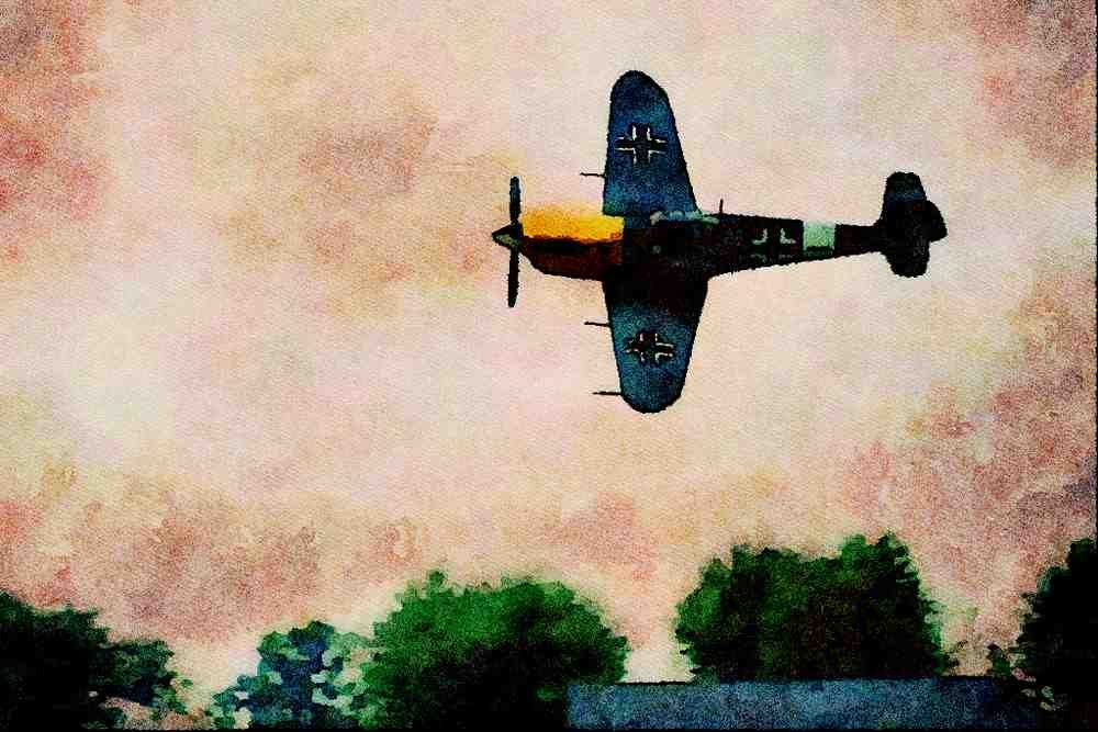727031 Merlin engined Hispano HA 1112 _Buchon_ And Messerschmitt Bf109 A4 Limited Edition Watercolour Print