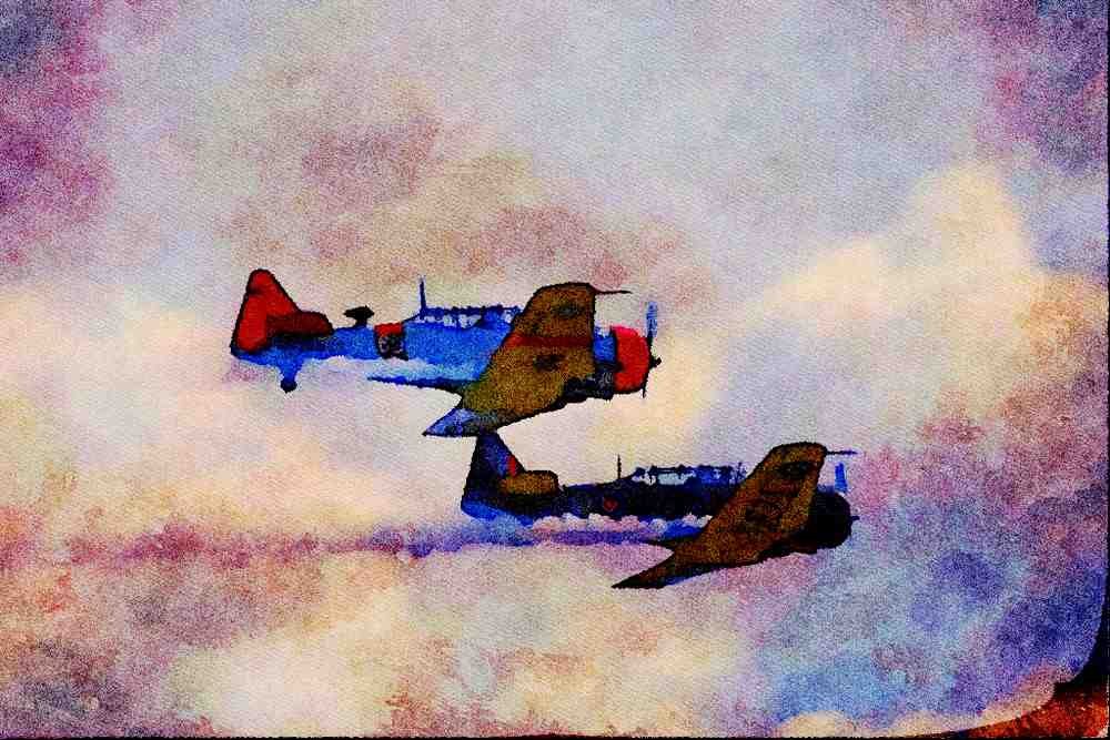 727051 Two North American Air Cadet Corps., T 6 Harvards A4 Limited Edition Watercolour Print