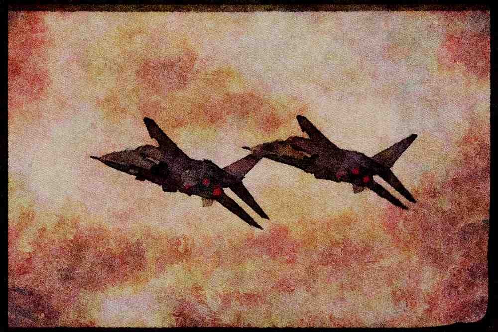 727095 Two French Air Force SEPECAT Jaguar _E_, Taking Off A4 Limited Edition Watercolour Print