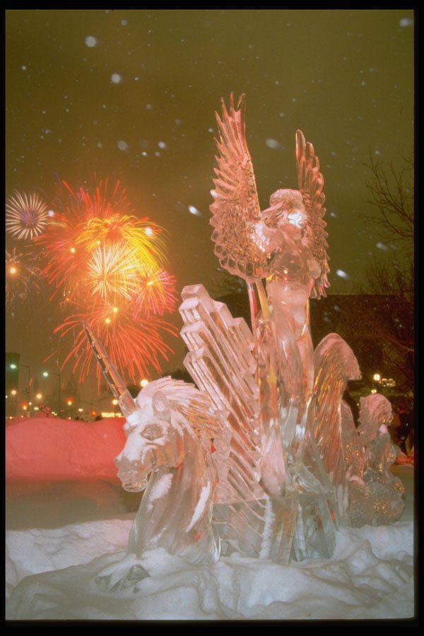 728005 Ice Sculpture With Fireworks A4 Photo Print